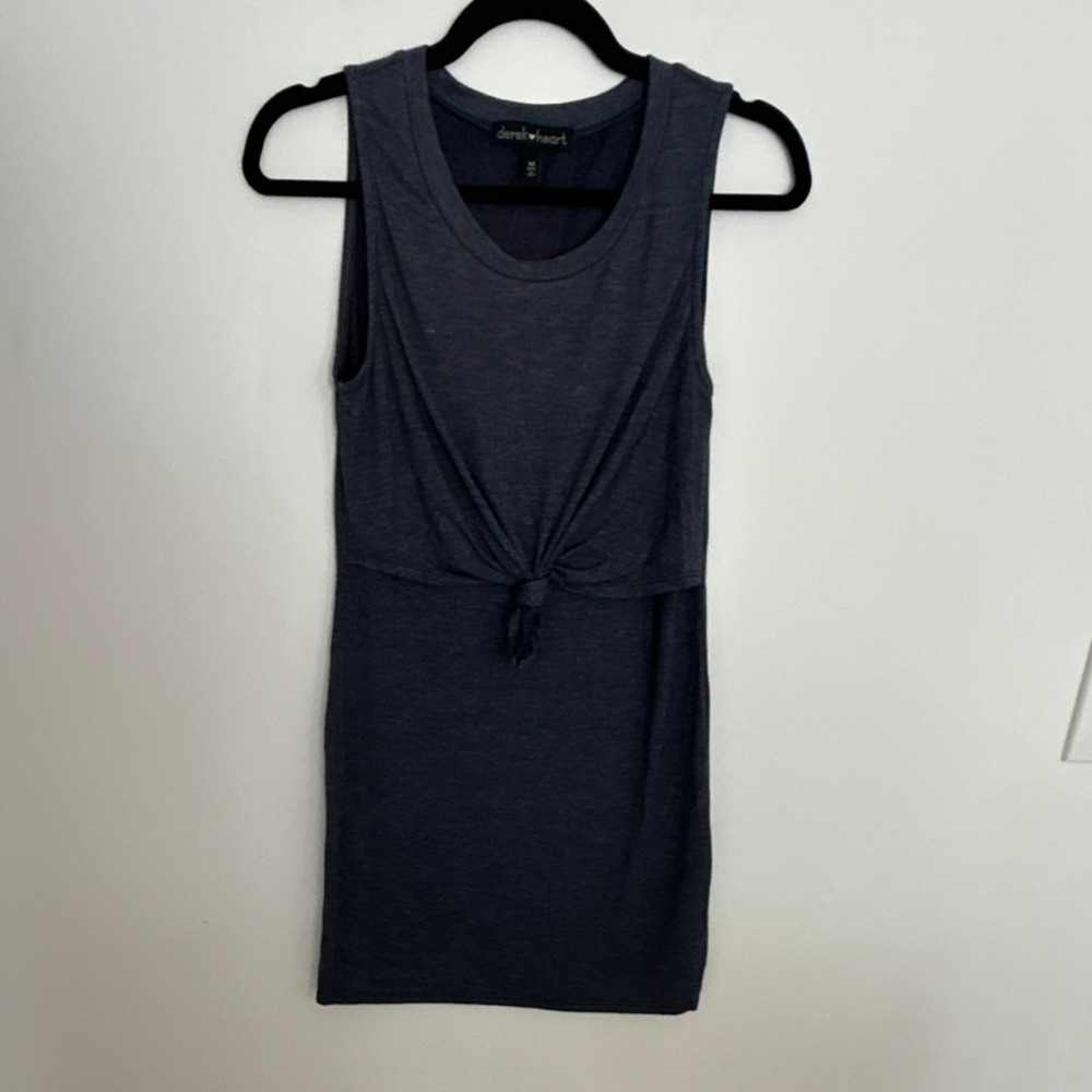 Derek Heart Dark Blue Sleeveless Tank Dress Tie Accent Rayon Blend Short M